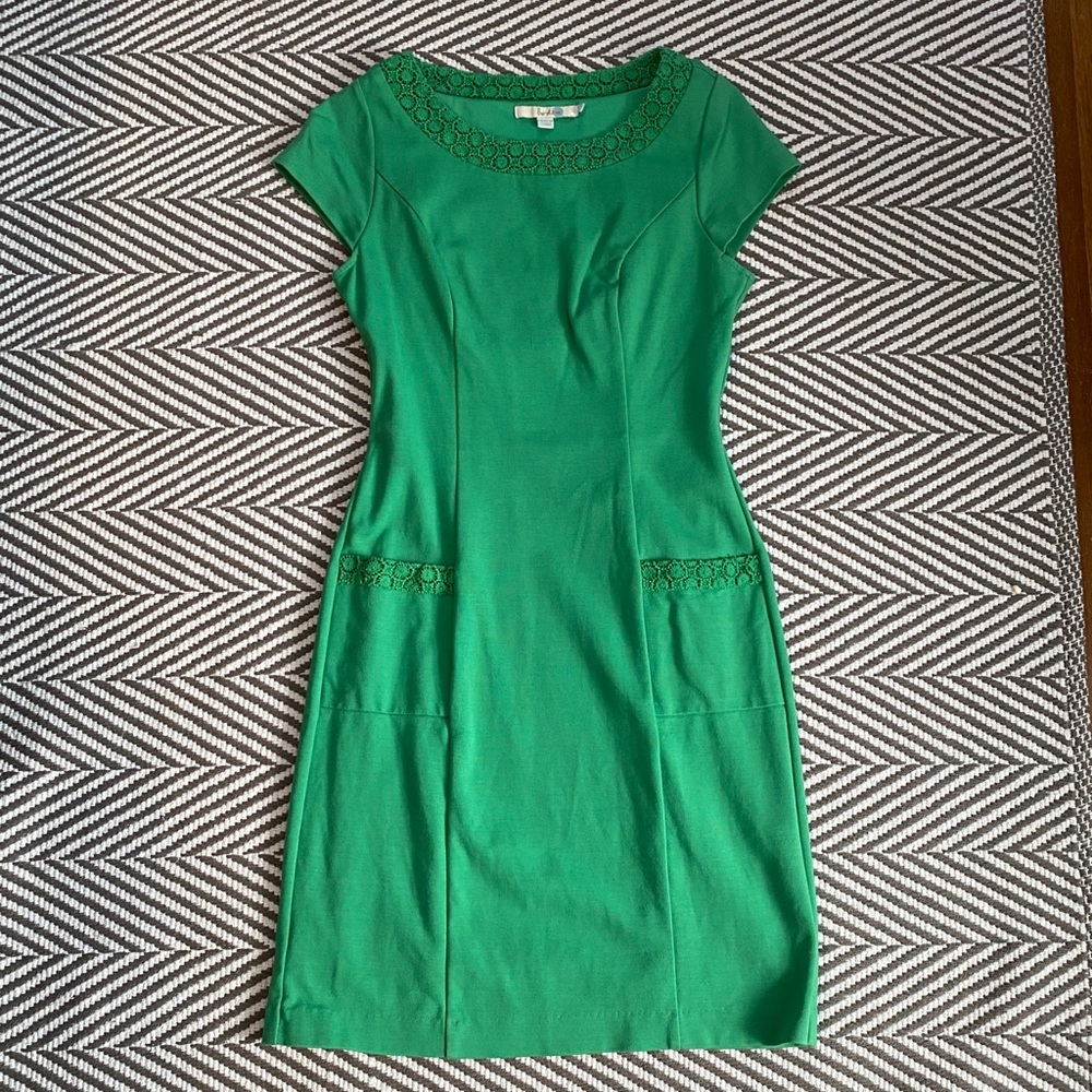 Green Boden ponte knit dress with crochet detail
